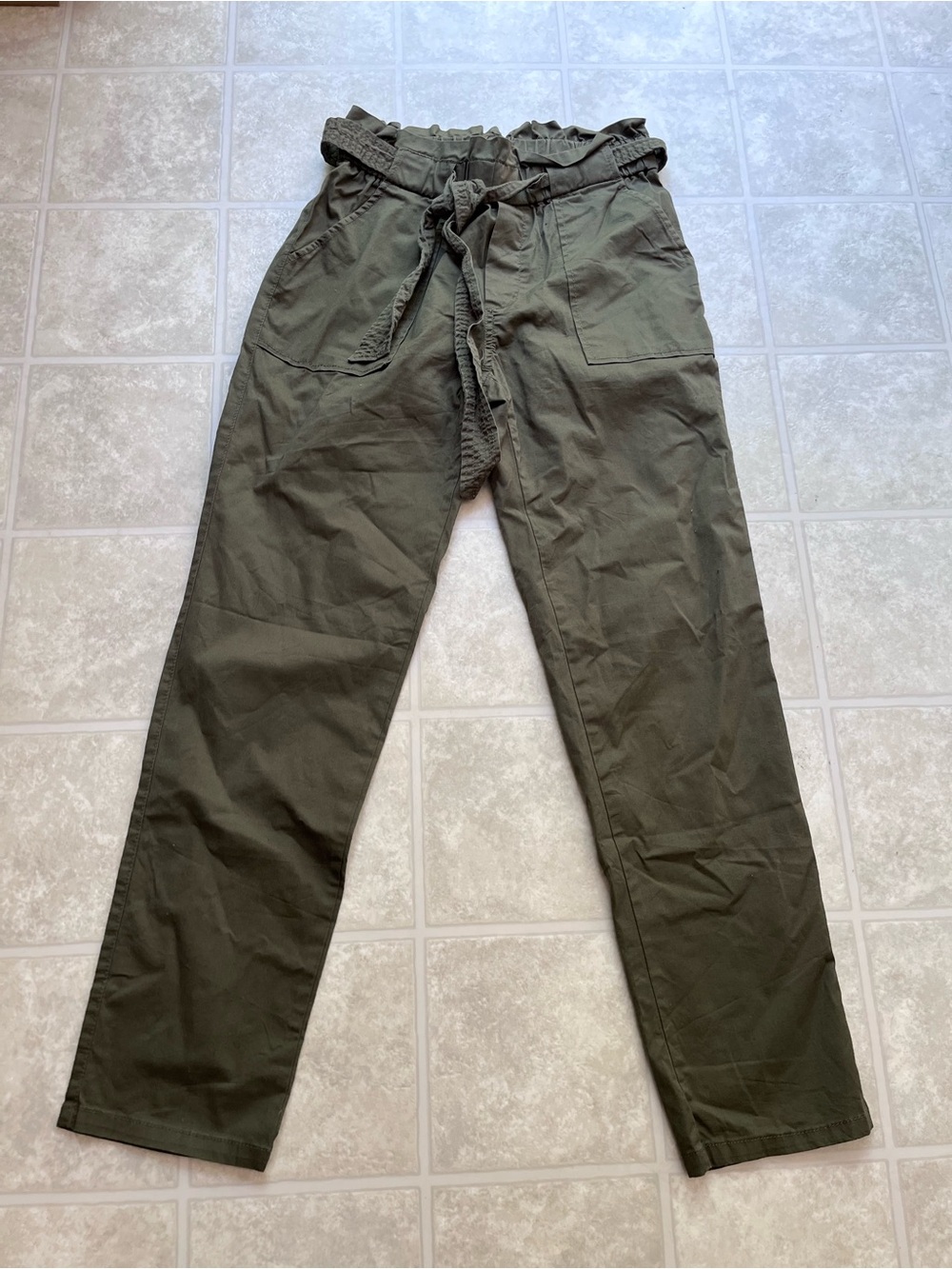 Garage Olive Green Elastic Waist With Belt Cotton Pants Size Small